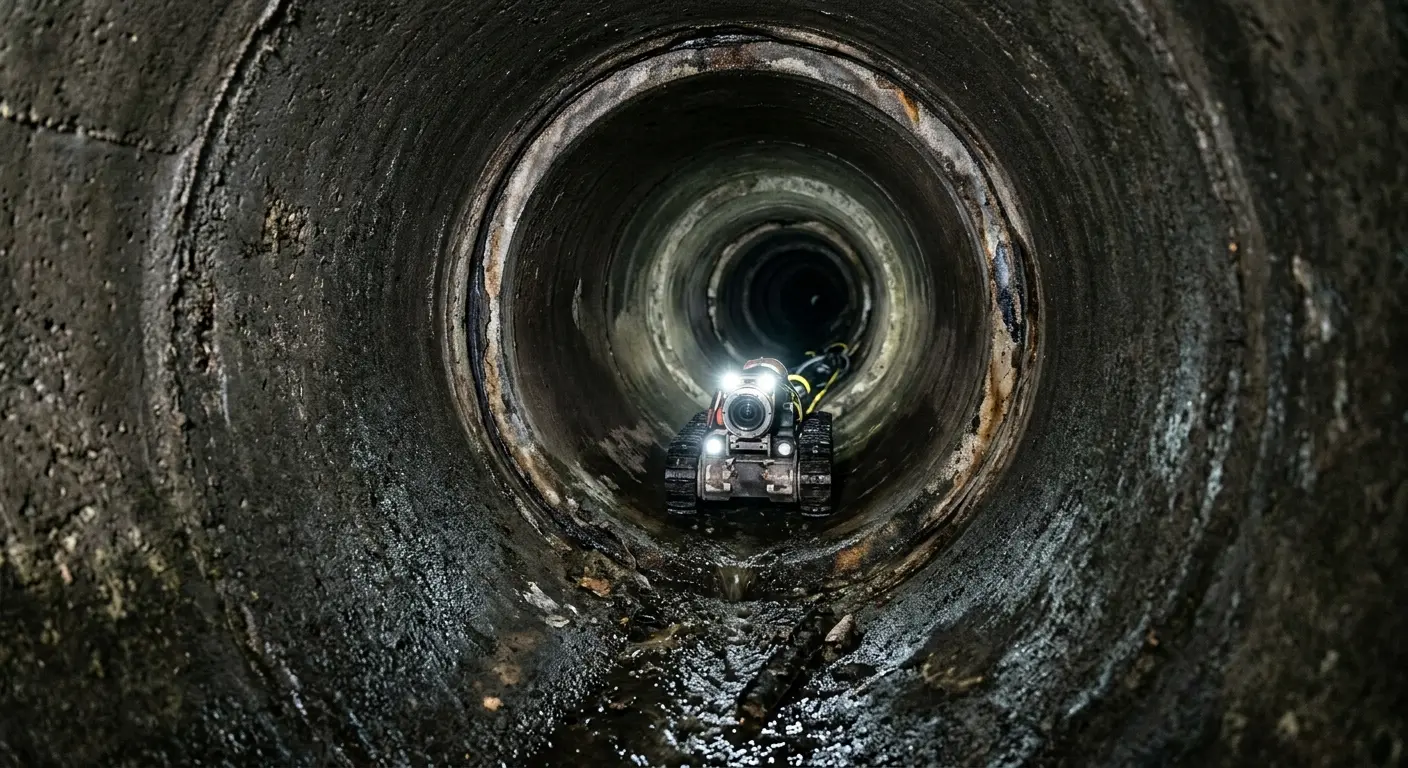 Robotic sewer camera inspecting pipe interior for Sewer Line Cleaning in Harrison